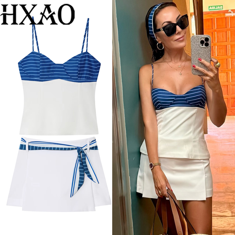 Corset Top Boned - HXAO Fiyonklu Çizgili Kadın Etek Kısa