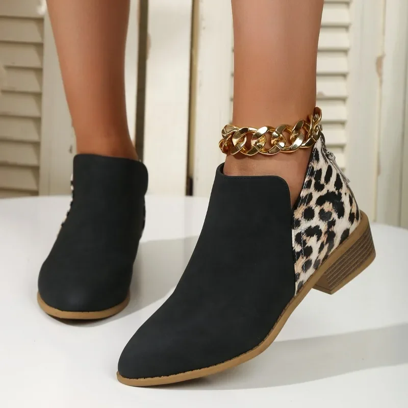 Women'S Fashion Ugg Boots - Yeni moda Patchwork leopar yarım çizmeler