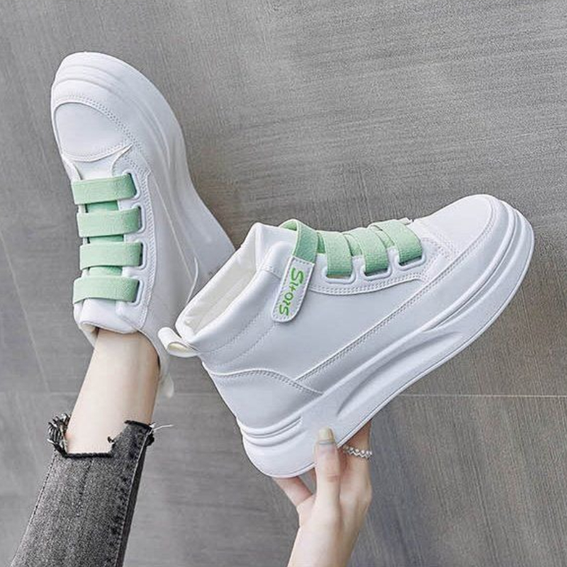 Women'S Fashion Velcro Sneakers - Kadınlar için çok yönlü beyaz yüksek