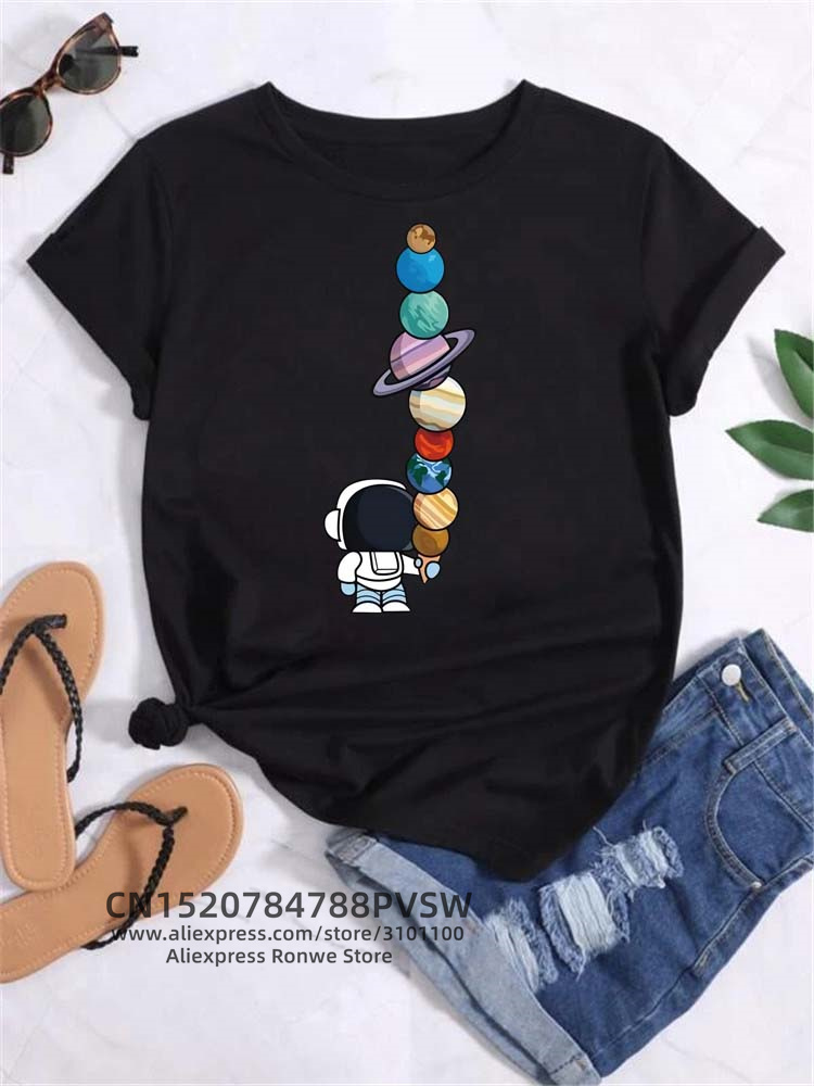 Women'S Fashion From The 90S - Kadın Komik Ay Uzay Gezegen Baskı