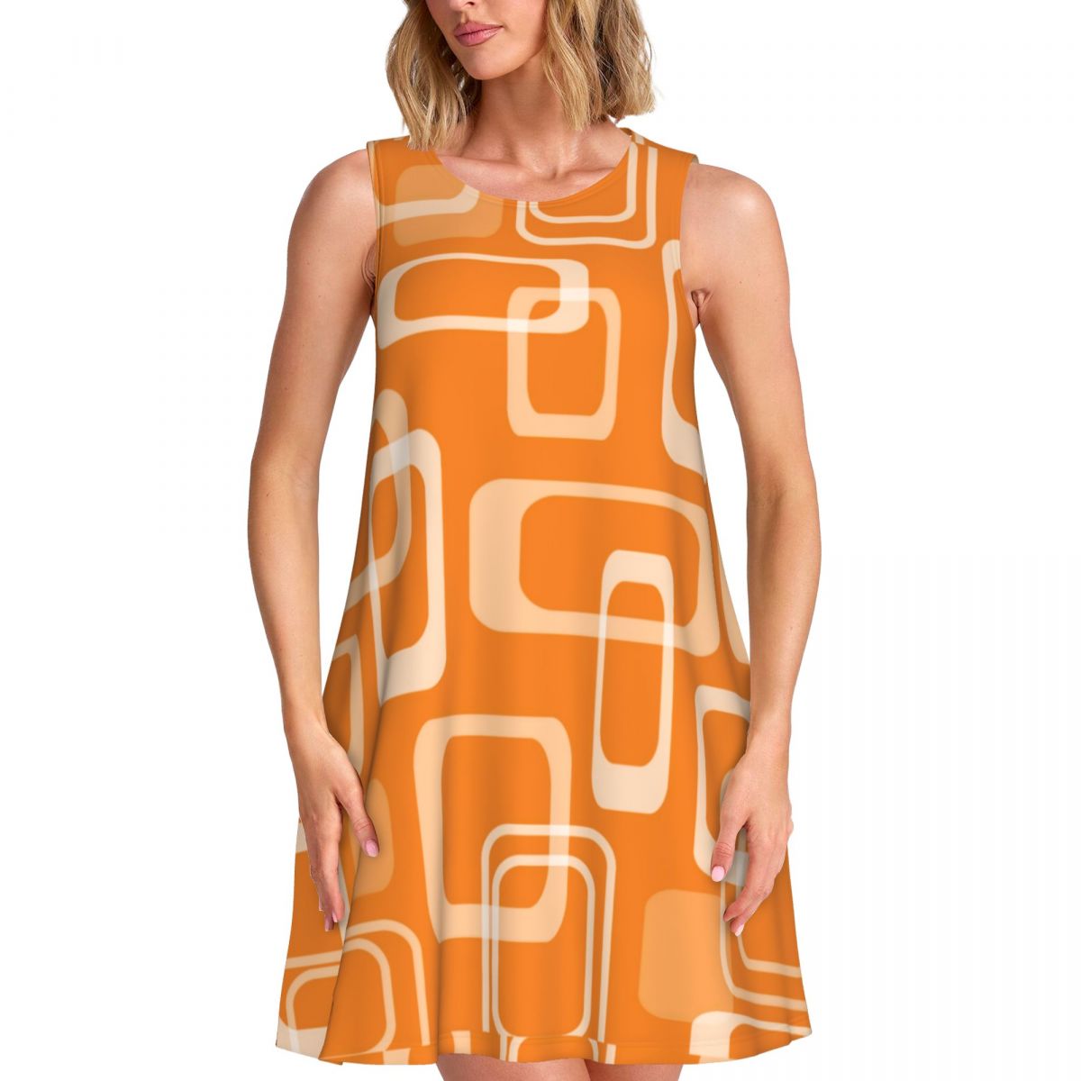 Women'S Fashion In The 60S - Turuncu Retro Mod Elbise 60'lar Kare