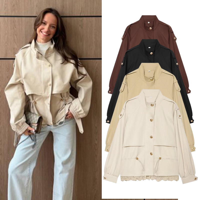 Women'S Fashion Utility Jacket - Kadın Dantel Detaylı İşlevsel Ceket, Dik