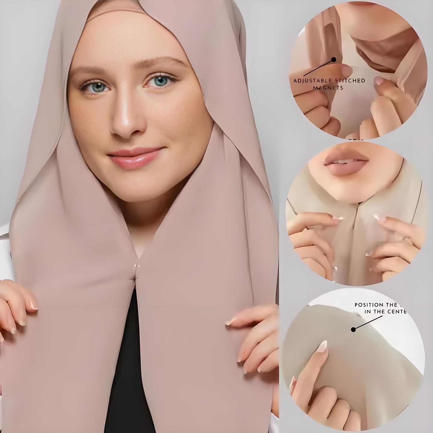 Women Fashion Malaysia - Yeni Manyetik Kapatmalı Şifon Eşarp, Kaymaz