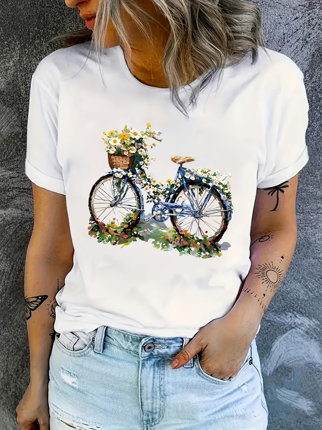 Women'S Fashion From The 90S - 90'lar 2026 Çiçekli Bisiklet Baskılı Kadın
