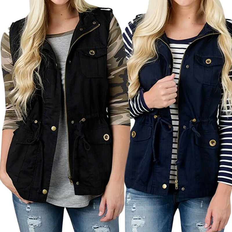 Women'S Fashion Utility Jacket - Moda kadın yelek zeytin kargo programı