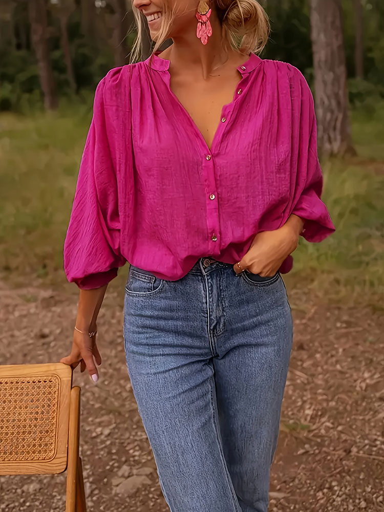 Yeni Şık Dik Yaka Uzun Kollu G - Puff Sleeve Blouse incelemesi ve fiyatı