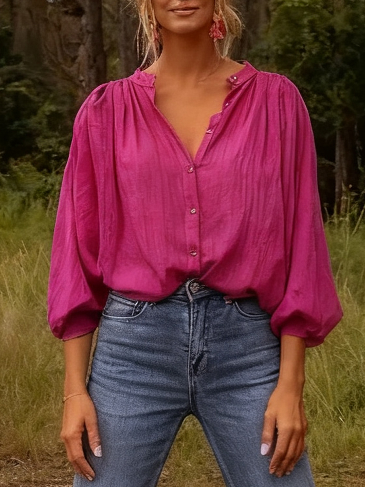 Yeni Şık Dik Yaka Uzun Kollu G - Puff Sleeve Blouse incelemesi ve fiyatı