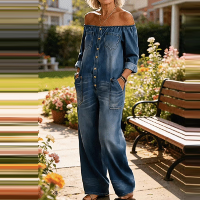 Kadın Modası Sokak Stili Uzun  - Women'S Fashion Vintage Off Shoulder Long Sleeve Jumpsuit incelemesi ve fiyatı