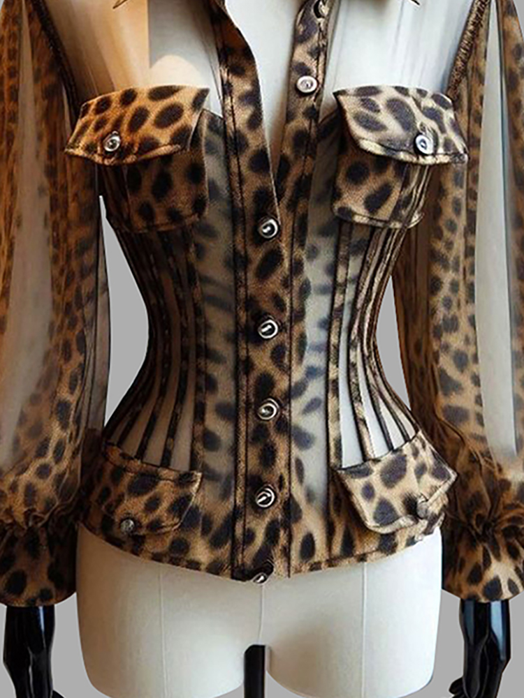 Kadın Leopar Desenli Şeffaf Ko - Corset Top Boned incelemesi ve fiyatı