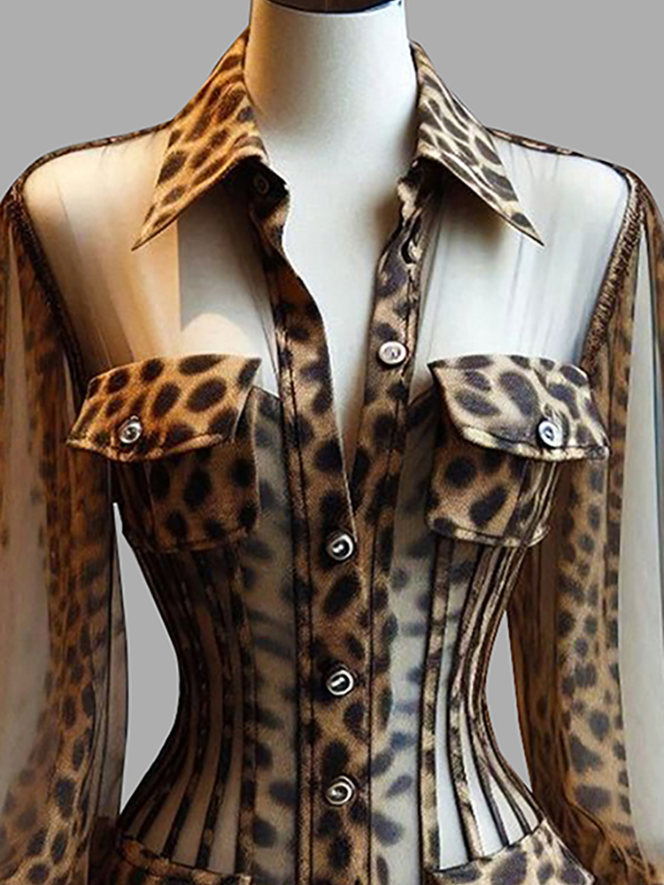 Kadın Leopar Desenli Şeffaf Ko - Corset Top Boned incelemesi ve fiyatı
