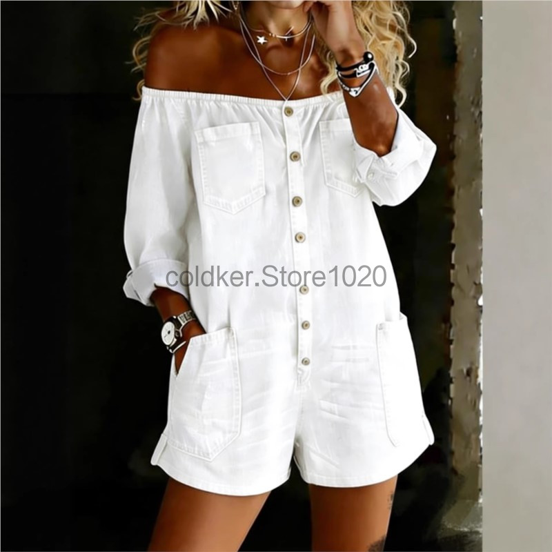 Yeni Kadın Rahat Kapalı Omuz D - Women'S Fashion Vintage Off Shoulder Long Sleeve Jumpsuit incelemesi ve fiyatı