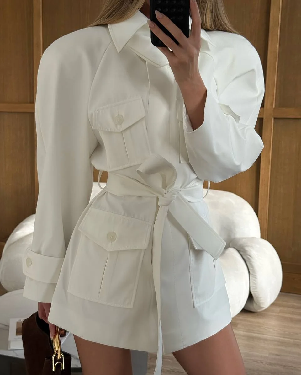 Düz Beyaz Yaka Bağcıklı Ceket  - Women'S Fashion Utility Jacket incelemesi ve fiyatı
