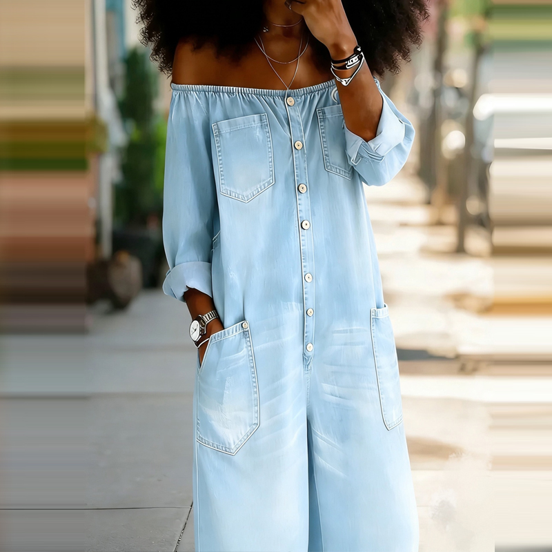 Zarif Omuzları Açık Tek Renk K - Women'S Fashion Vintage Off Shoulder Long Sleeve Jumpsuit incelemesi ve fiyatı