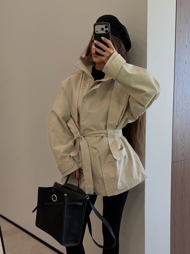 Kadın Kısa Trençkot Kemerli Di - Women'S Fashion Utility Jacket incelemesi ve fiyatı